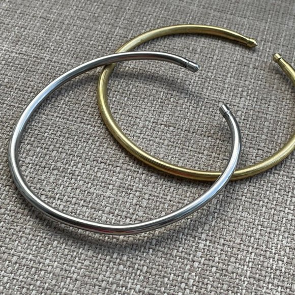 Bracelet Lot of 2 Wrist Band Metal Silver and Gold Tone Fashion Unisex Jewelry - Picture 9 of 11